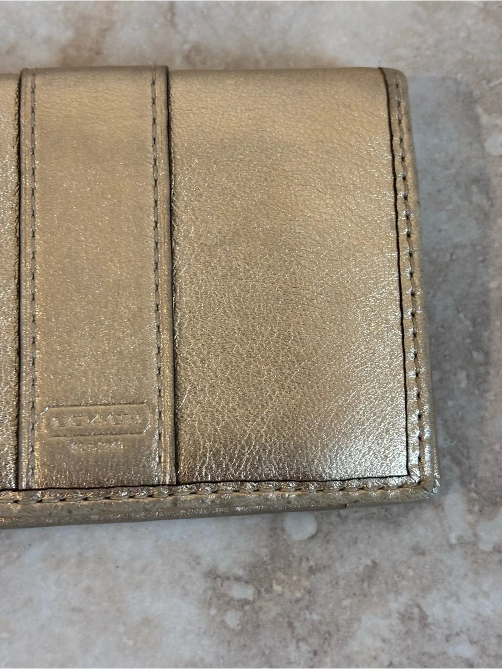 Coach Metallic Gold Leather Compact Card Case